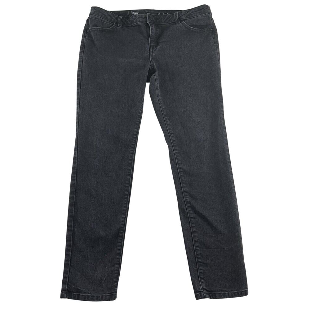 Simply Vera Wang Womens Mid Rise Skinny Grey Wash Black Jeans‎ Size 12 Stretchy